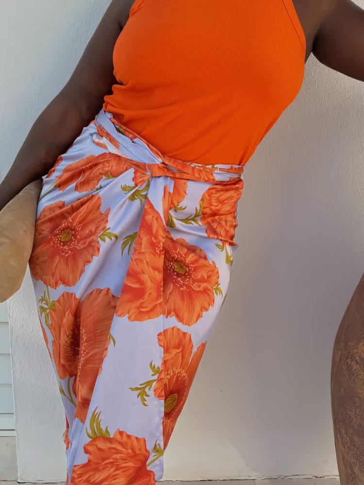 Vibrant Floral Print Fashionable Wrap - Style Skirt