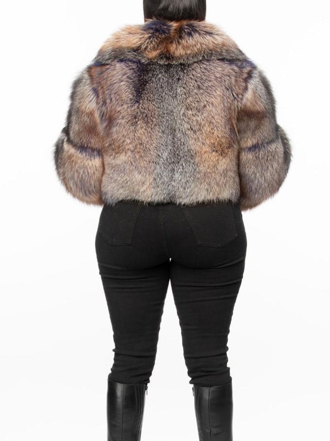 Luxury Multi - Colored Fox Fur Cropped Jacket