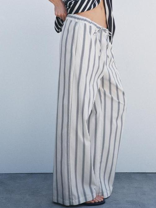 Elegant Wide - Leg Pants with Slim Stripes