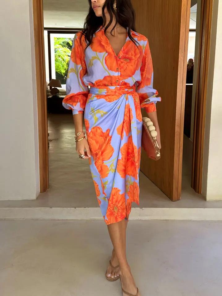 Vibrant Floral Print Fashionable Wrap - Style Skirt