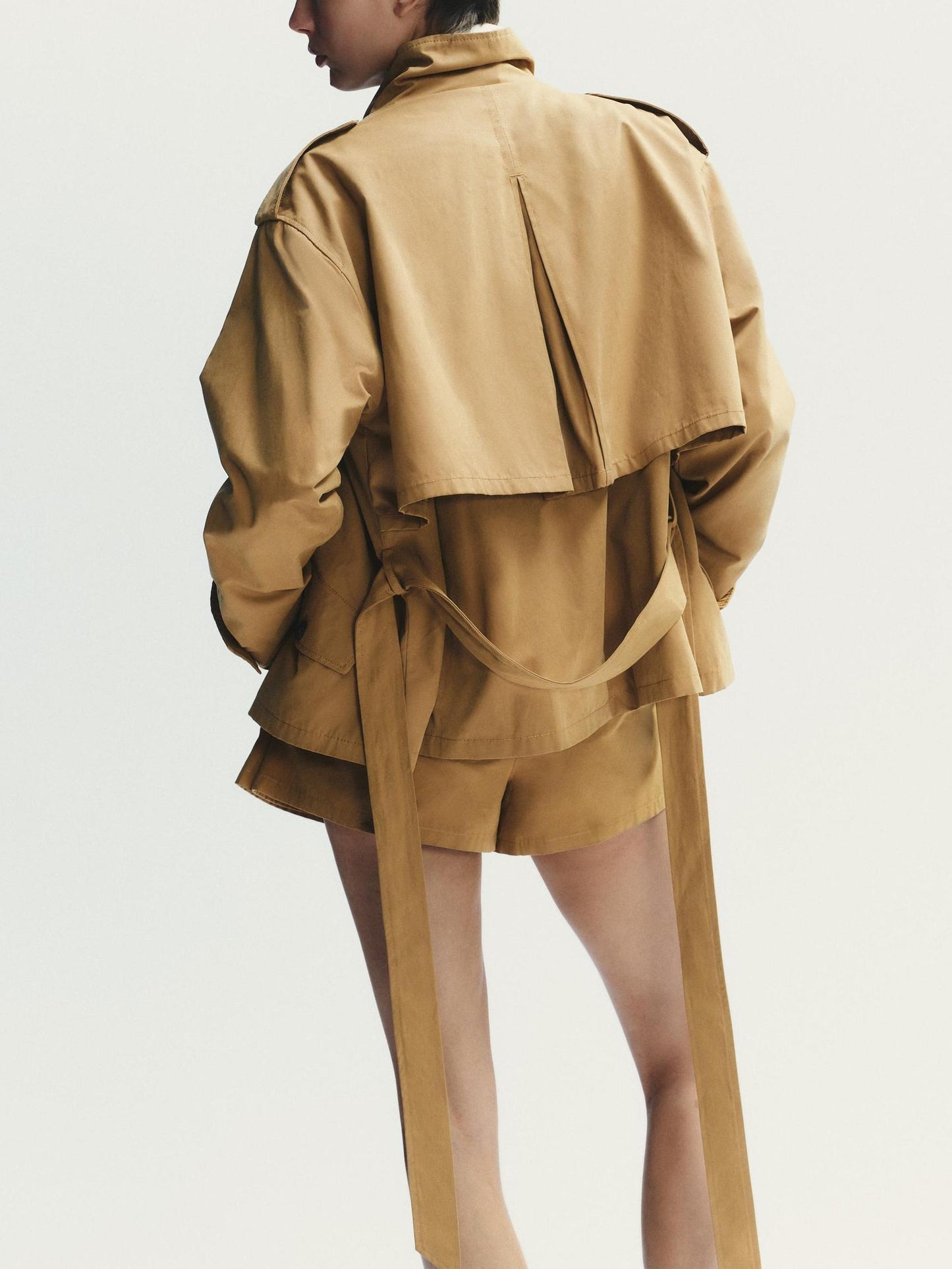 Stylish Camel Short Trench Coat
