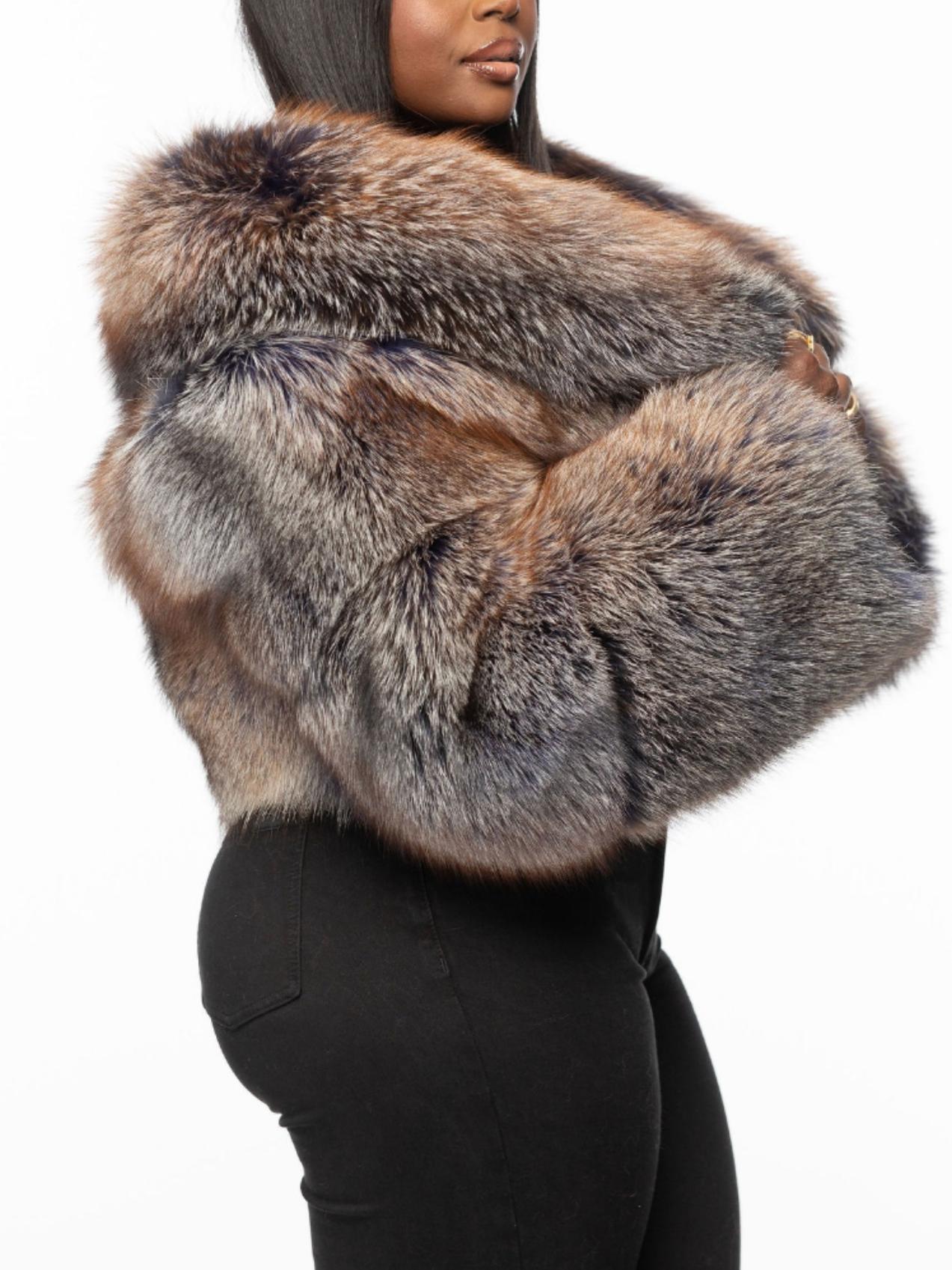 Luxury Multi - Colored Fox Fur Cropped Jacket