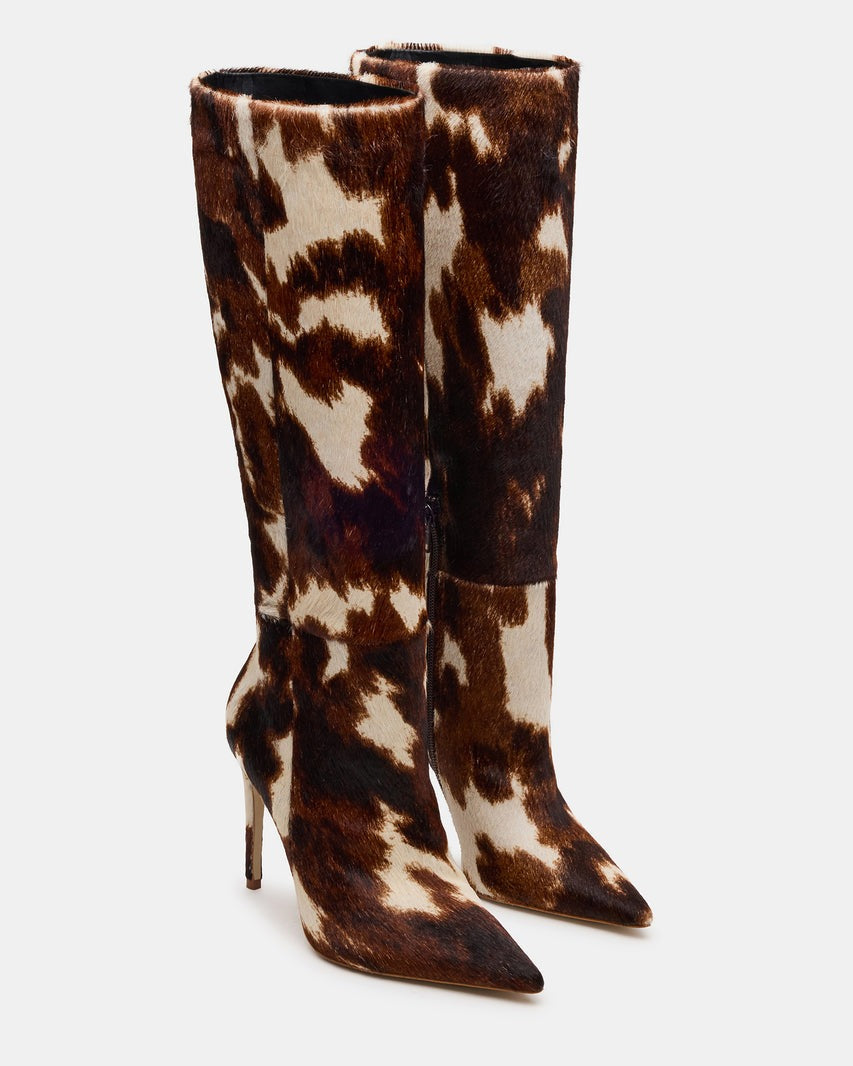 Cow Print Pointed - Toe Stiletto High Knee Boots