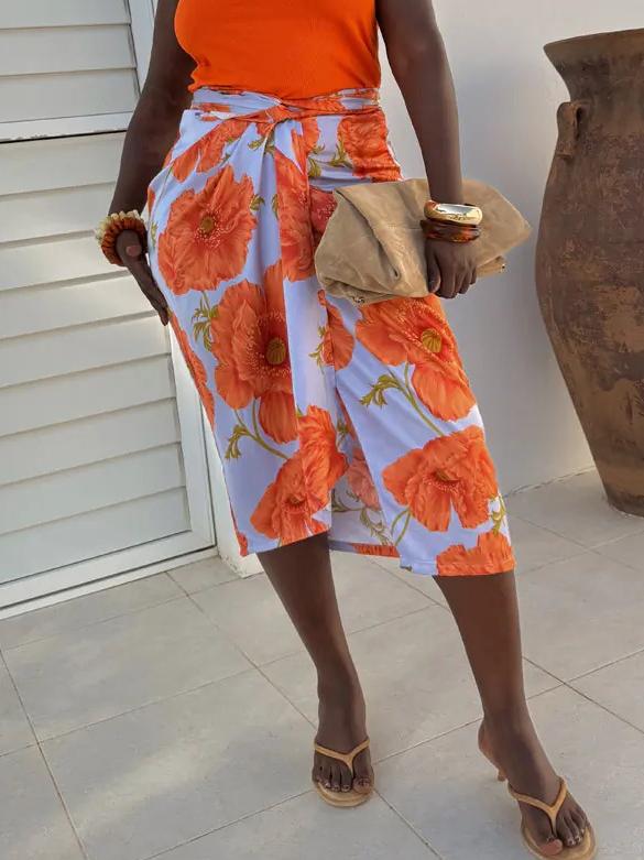 Vibrant Floral Print Fashionable Wrap - Style Skirt