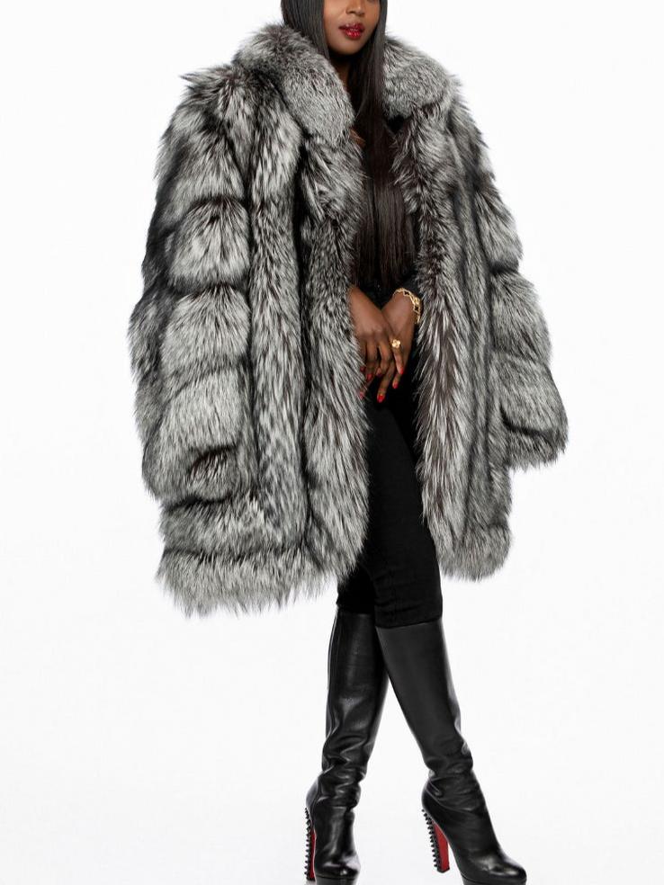 Luxury Silver Fox Fur Coat