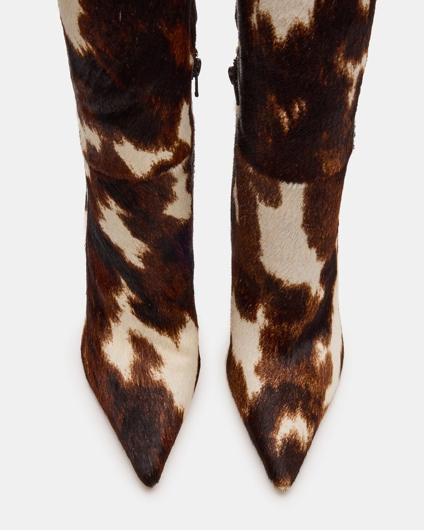 Cow Print Pointed - Toe Stiletto High Knee Boots