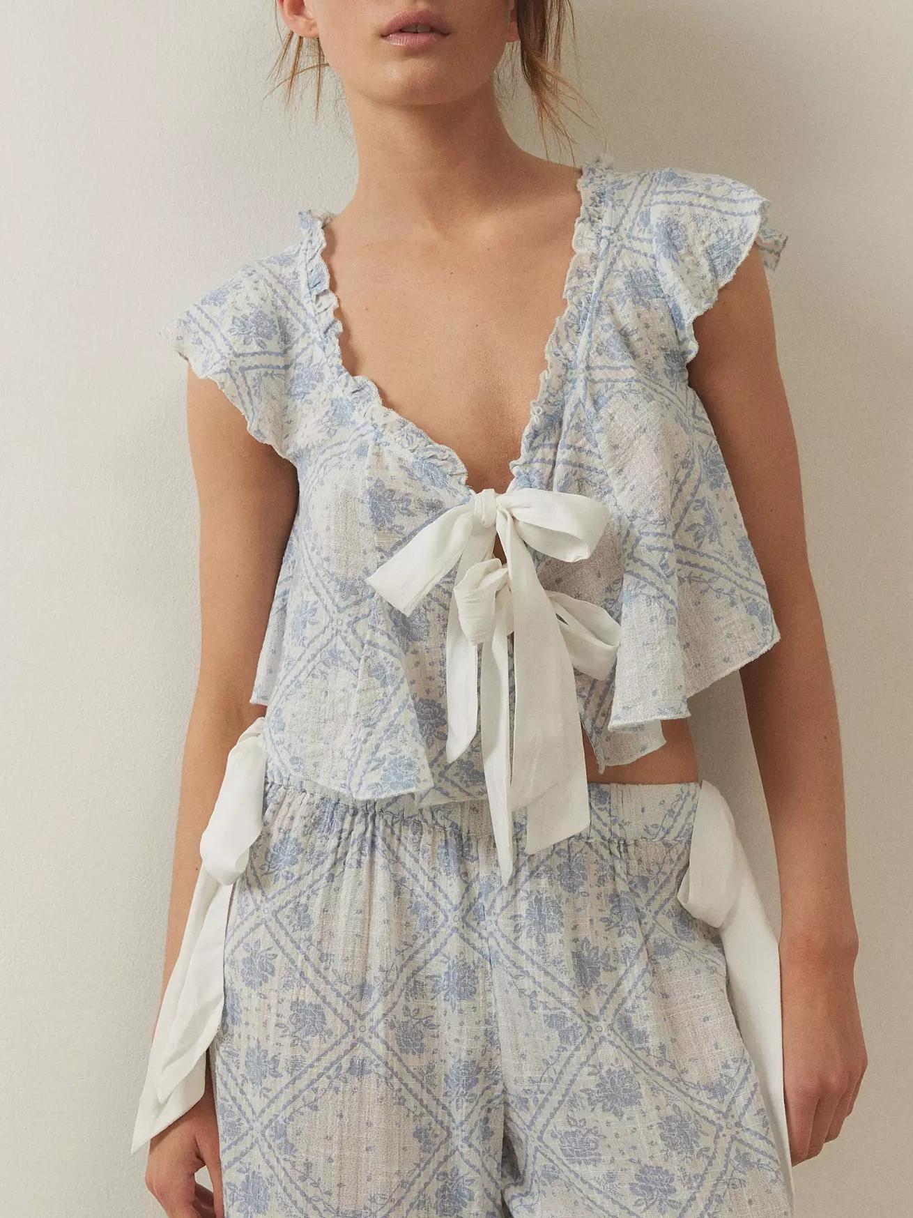 Stylish Sleeveless Top and Wide - Leg Pants Pajama