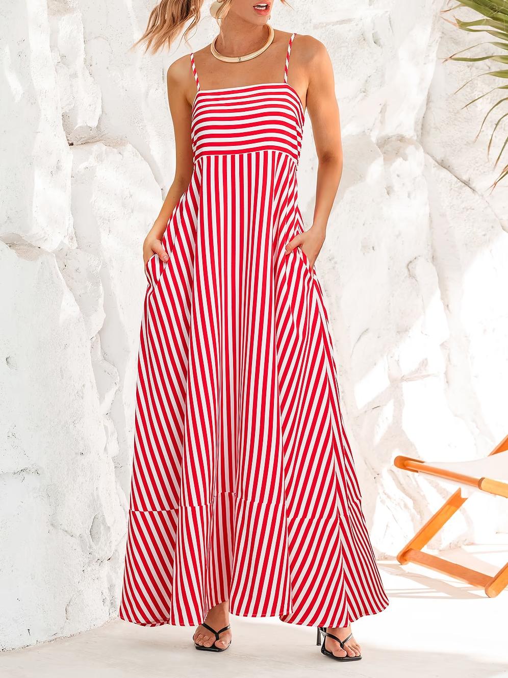 Chic Striped Strapless Maxi Dress