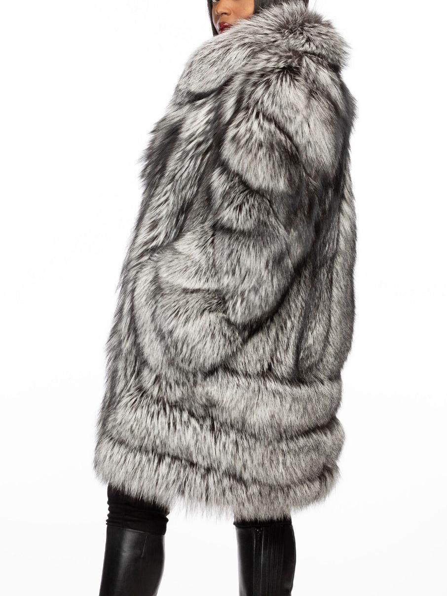 Luxury Silver Fox Fur Coat