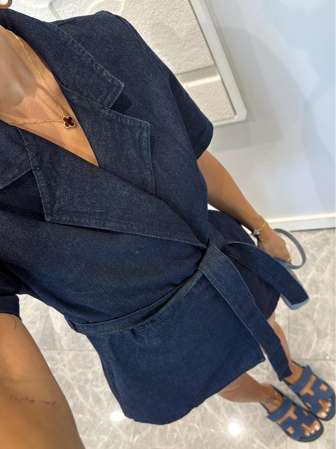 Stylish Denim Belted Mini Dress