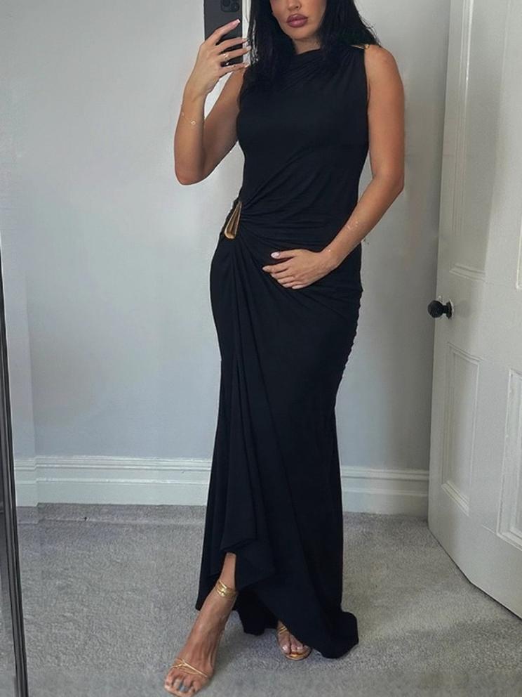 Elegant One - Shoulder Maxi Dress with Knot Detail