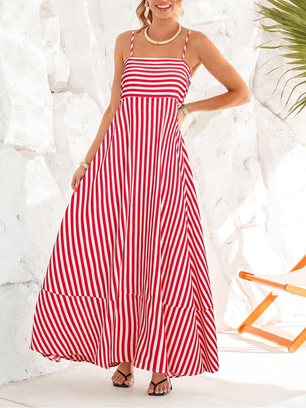 Chic Striped Strapless Maxi Dress