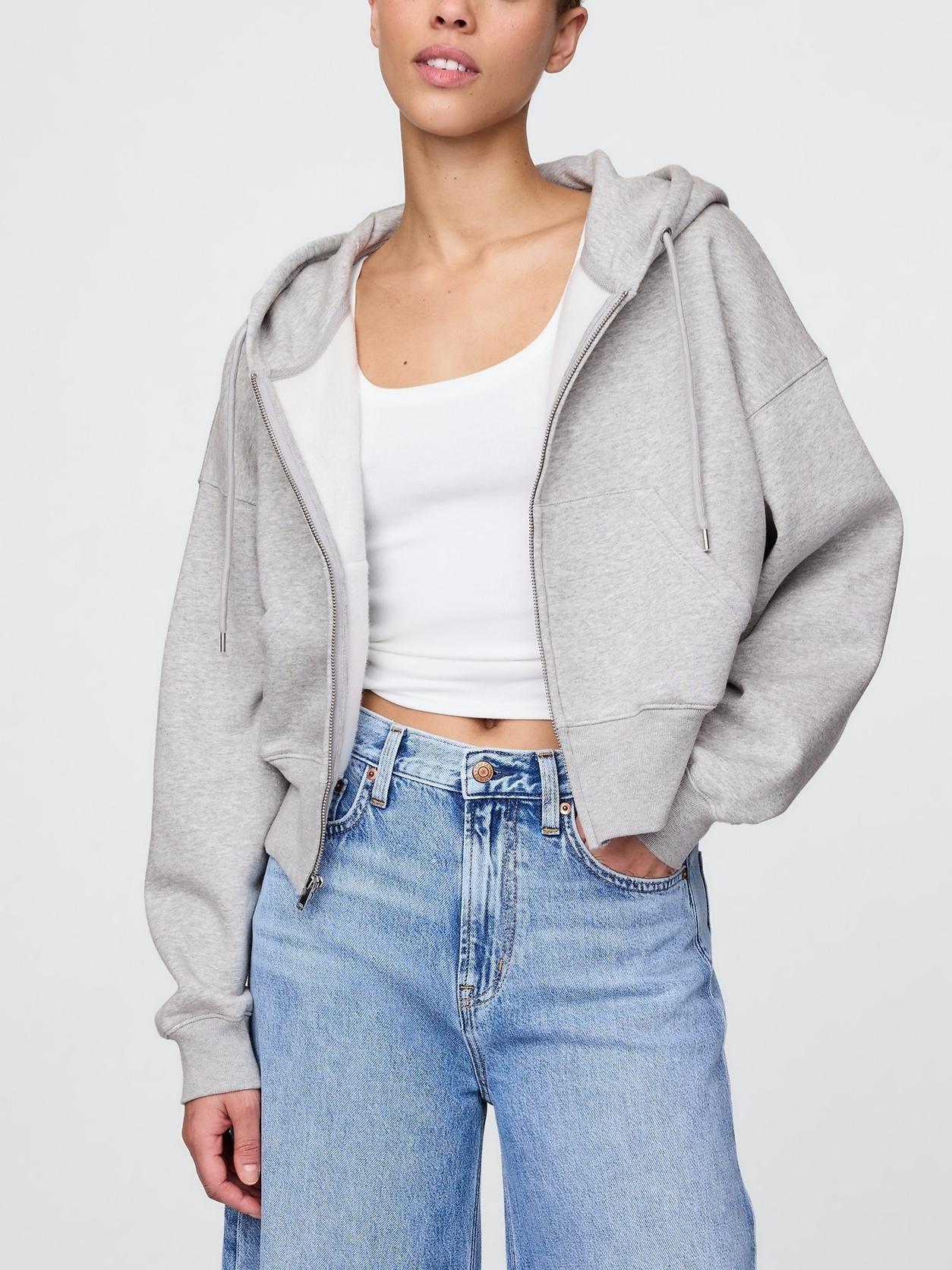 Light Grey Activewear Set: Hoodie with Wide - Leg SweatPant