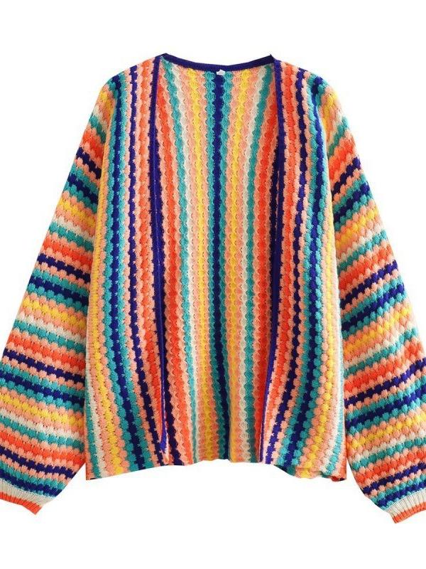 Vibrant Multicolored Striped Knit Cardigan