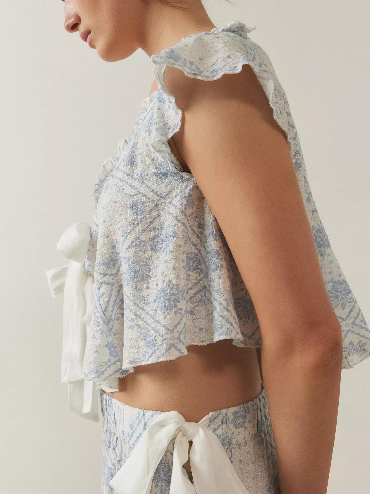 Stylish Sleeveless Top and Wide - Leg Pants Pajama