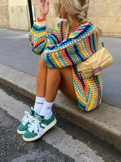 Vibrant Multicolored Striped Knit Cardigan