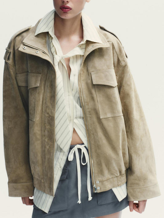 Suede Beige Leather Jacket