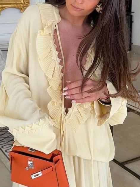 Chic and Elegant Yellow Ruffled Blouse
