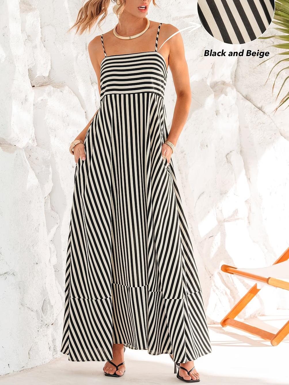 Chic Striped Strapless Maxi Dress
