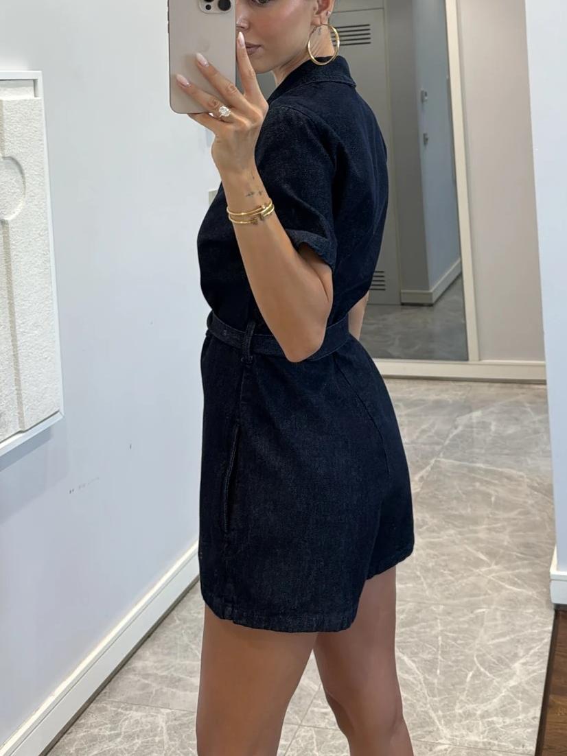 Stylish Denim Belted Mini Dress