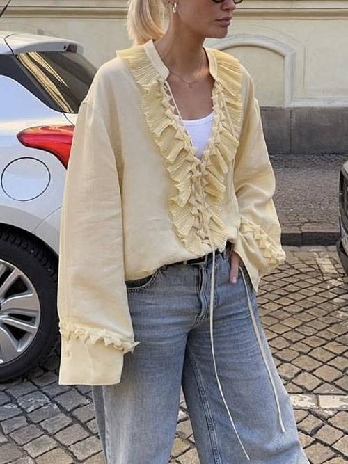 Chic and Elegant Yellow Ruffled Blouse
