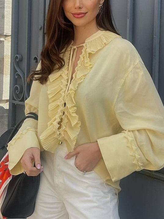 Chic and Elegant Yellow Ruffled Blouse