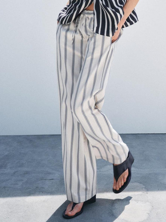 Elegant Wide - Leg Pants with Slim Stripes