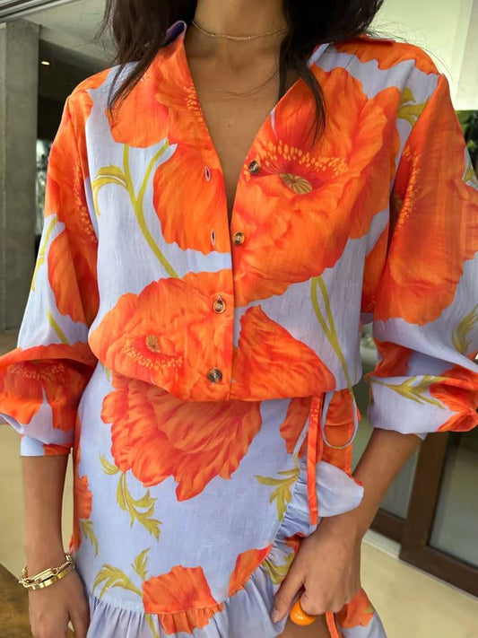 Vibrant Floral Print Chic Wrap - Style Blouse