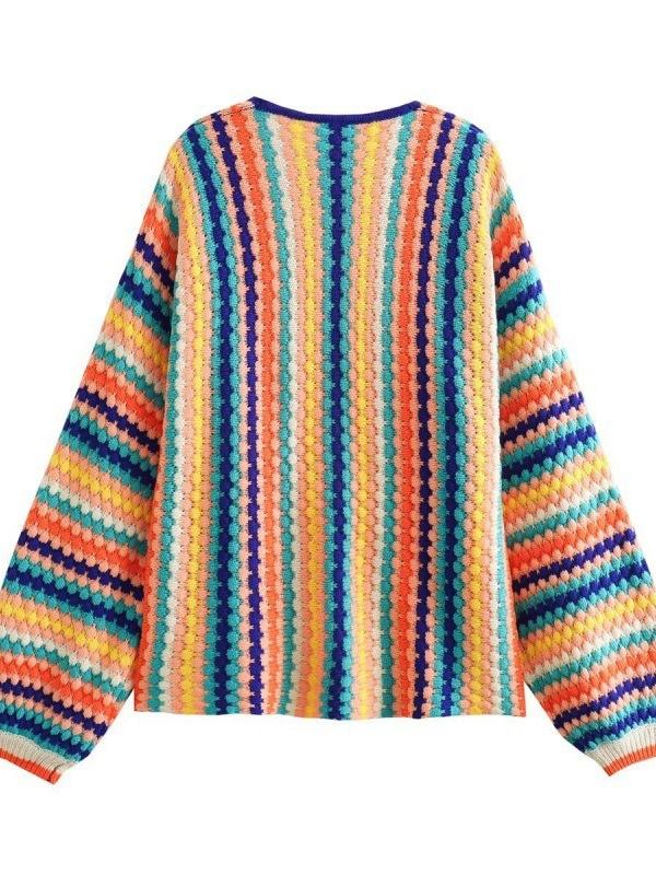 Vibrant Multicolored Striped Knit Cardigan