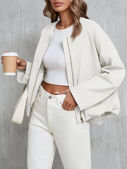 Stylish Zipper Cropped Bomber Jackets