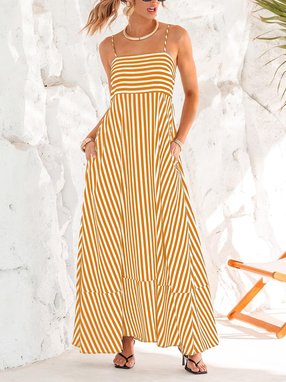 Chic Striped Strapless Maxi Dress