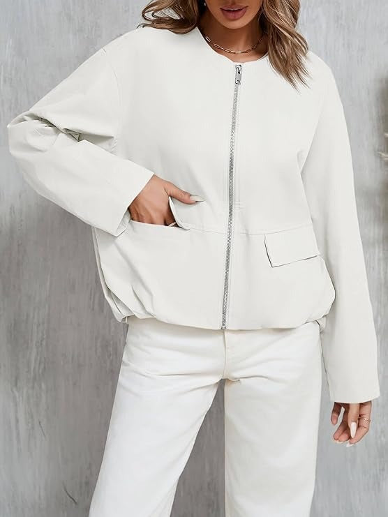 Stylish Zipper Cropped Bomber Jackets