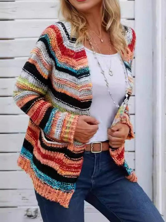 Colorful Striped Knit Cardigan