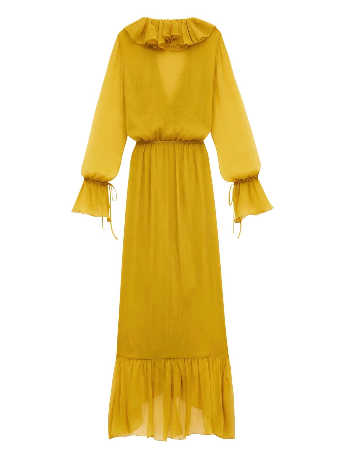 Ruffled Wrap Yellow Midi Dress