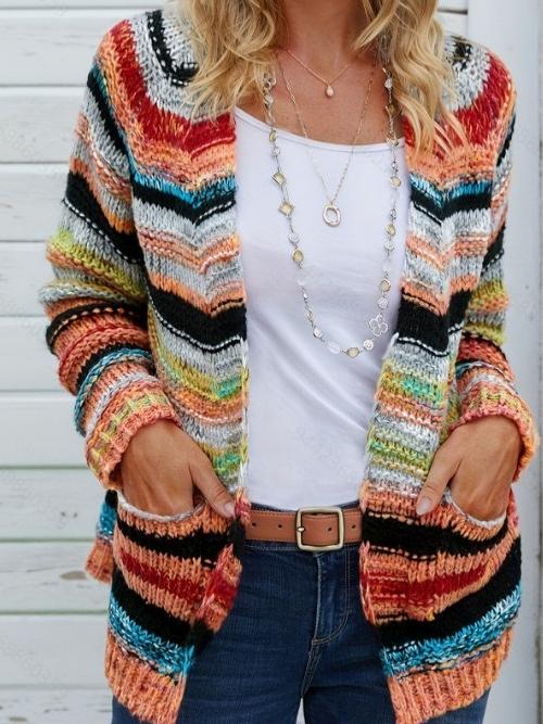 Colorful Striped Knit Cardigan