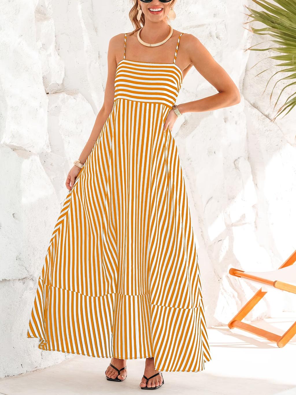 Chic Striped Strapless Maxi Dress