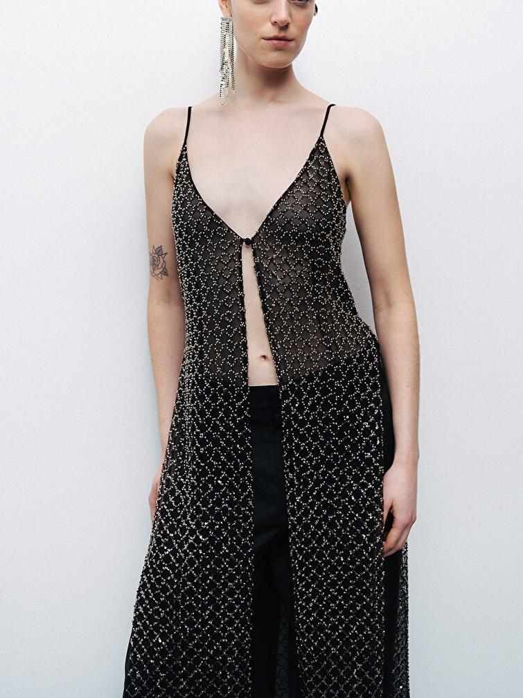 Glamorous Black Sleeveless Dress with Sparkling Embellishments