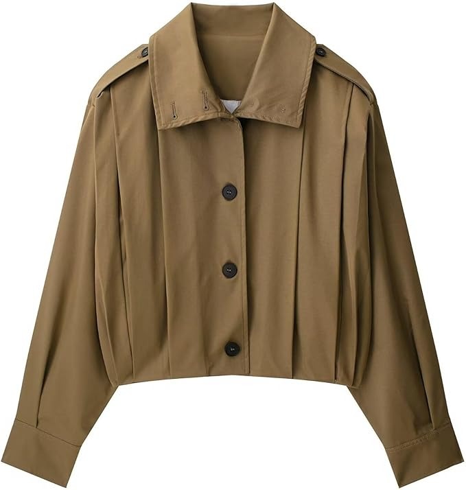Casual Lapel Collar Cropped Pleated Jacket