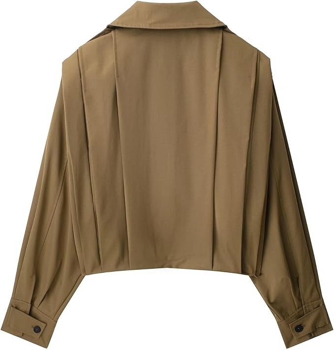 Casual Lapel Collar Cropped Pleated Jacket