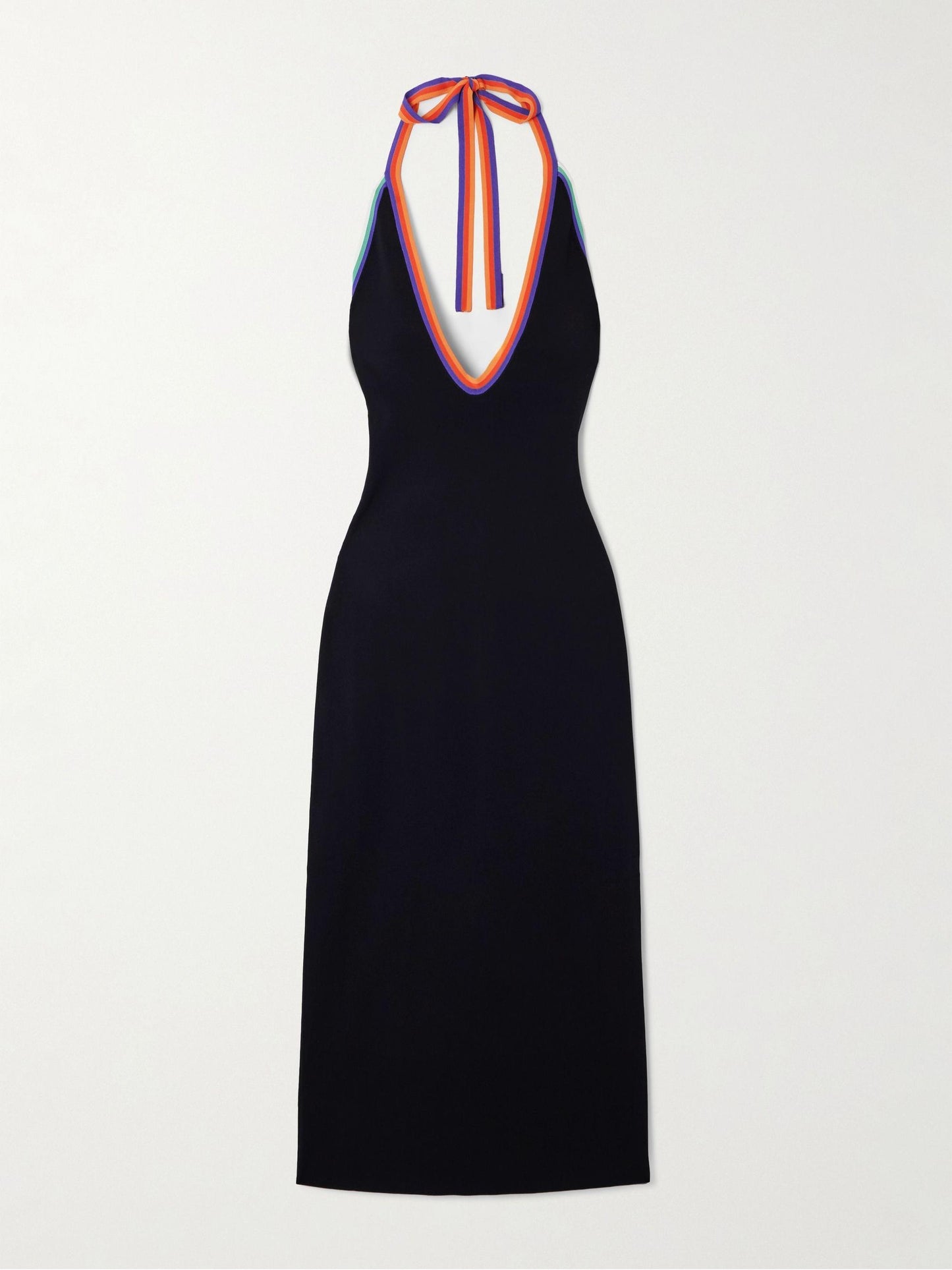 Cutout Striped Stretch-knit Halterneck Midi Dress