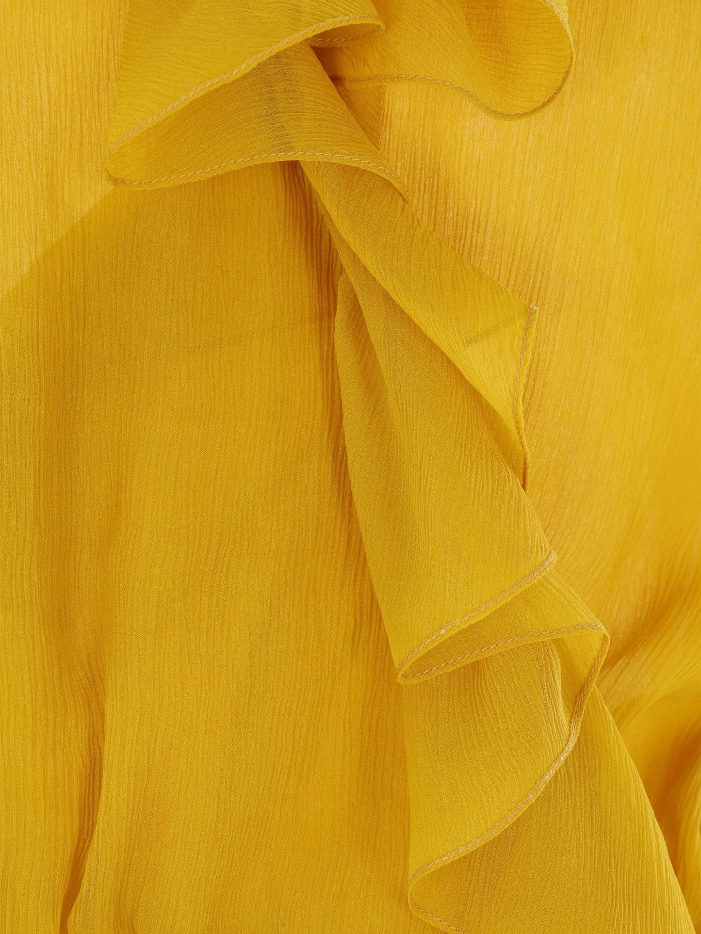 Ruffled Wrap Yellow Midi Dress