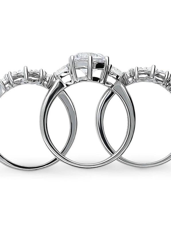 Three Stone Wedding Engagement Ring Set