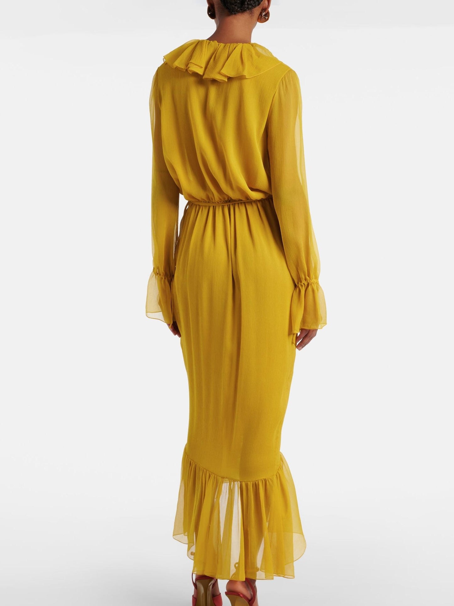Ruffled Wrap Yellow Midi Dress