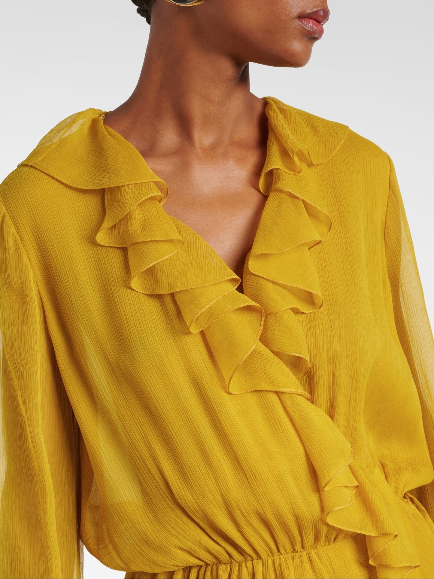 Ruffled Wrap Yellow Midi Dress