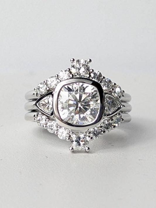 Cushion & Trilliant Cut Moissanite Ring Set