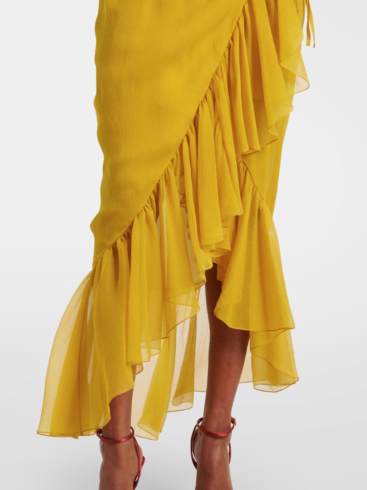 Ruffled Wrap Yellow Midi Dress