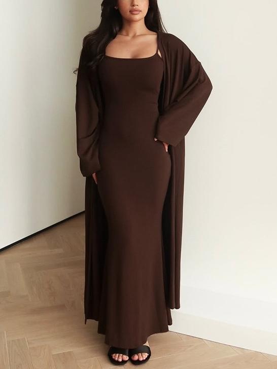 Elegant Sleeveless Dress with Matching Long Cardigan
