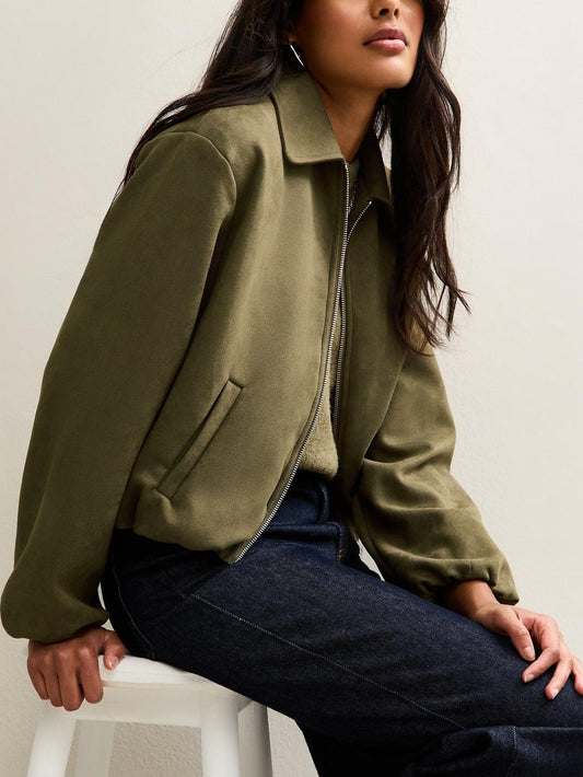 Faux Suede Bubblehem Bomber Jacket