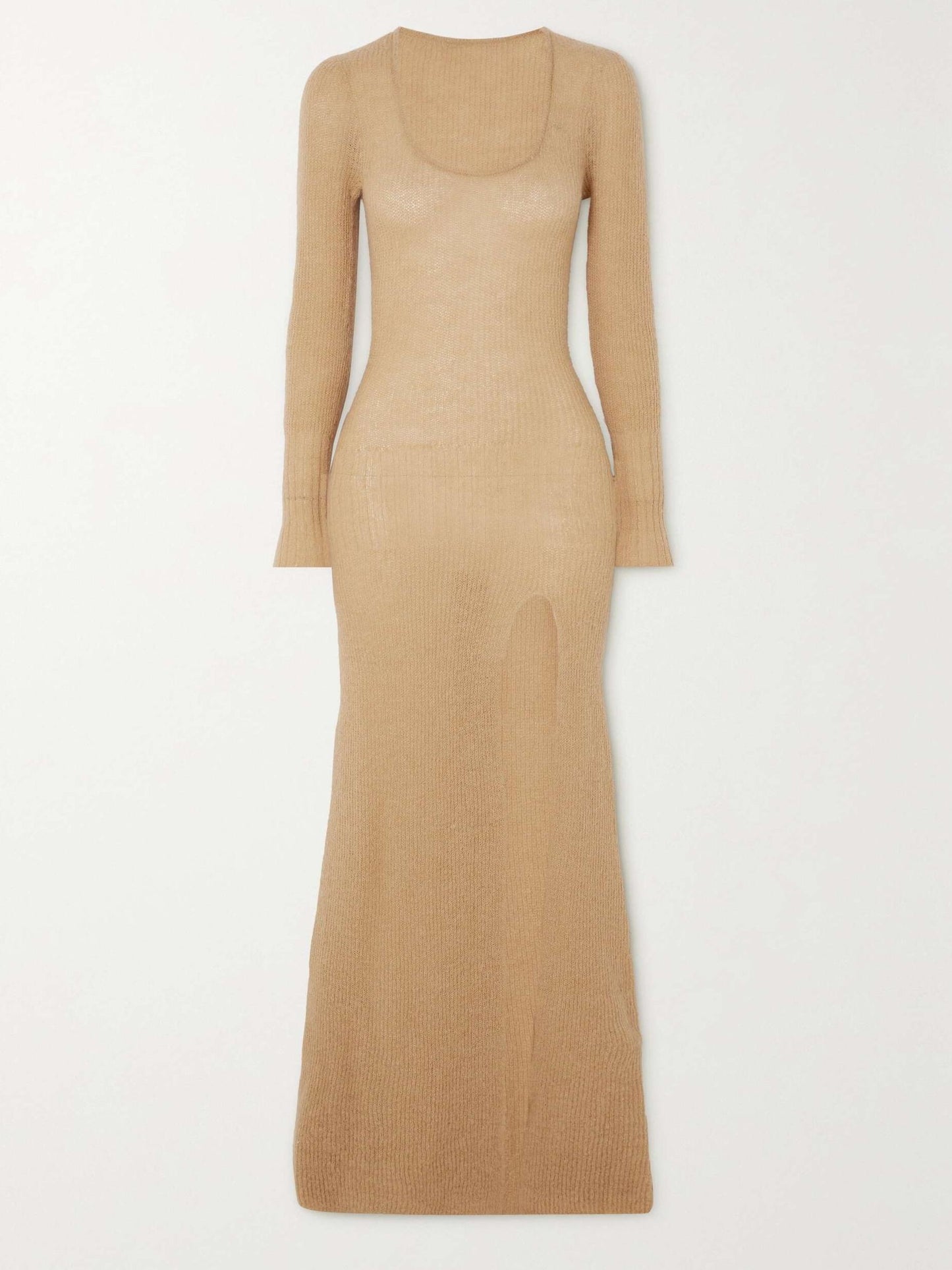 Elegant Beige Knit Maxi Dress