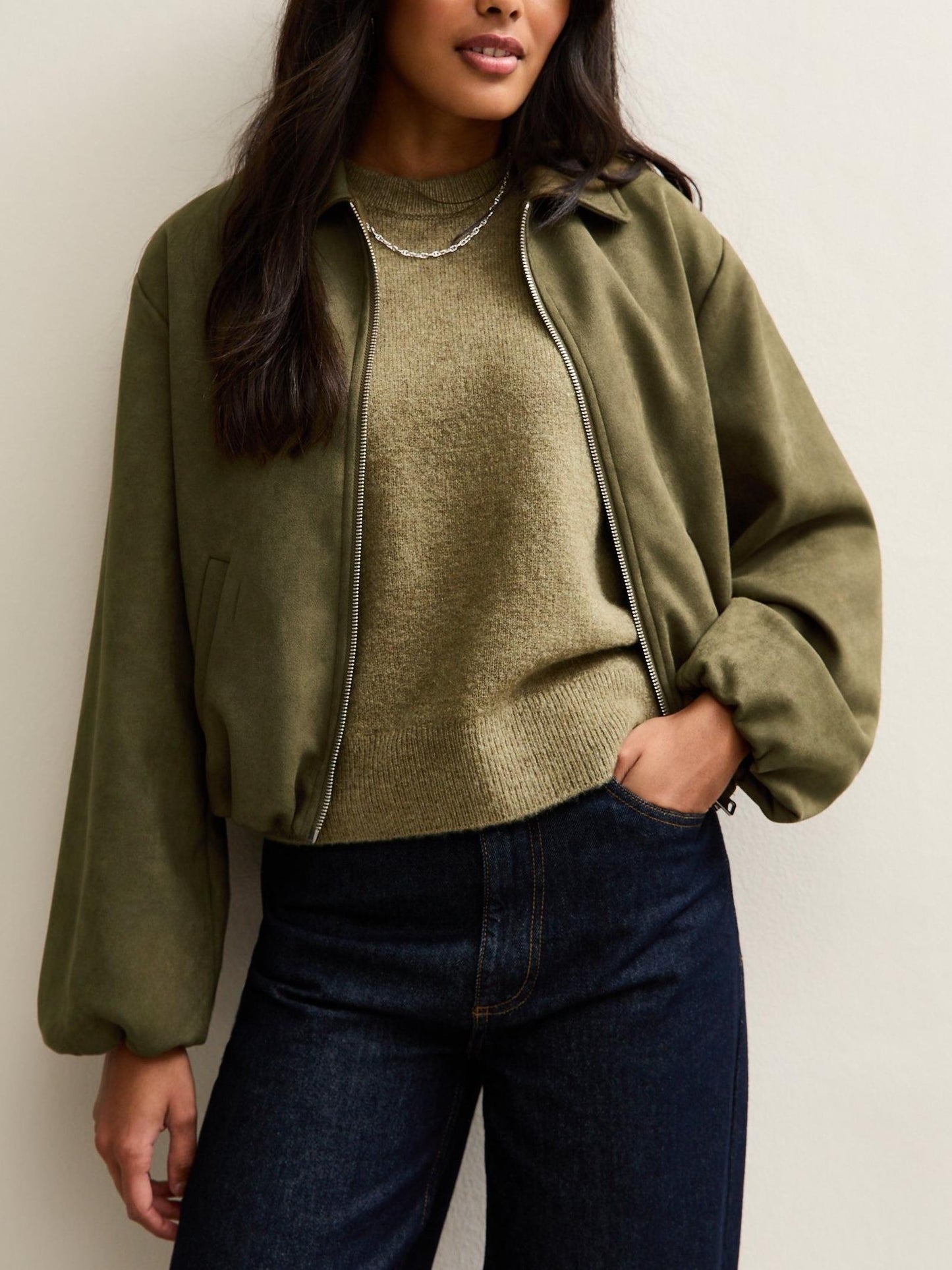 Faux Suede Bubblehem Bomber Jacket